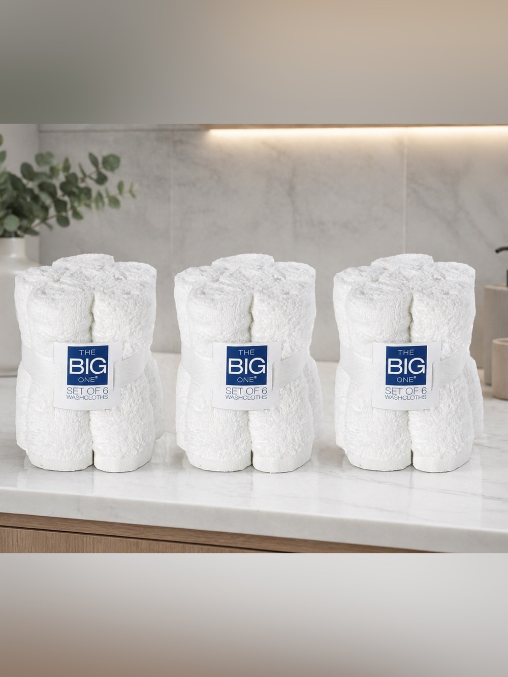 3x The Big One Washcloths Face Cloths 6 Pack 100% Cotton